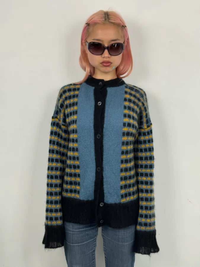 FW2020 Marni Blue Cardigan Wool Distressed  QycINWw 1