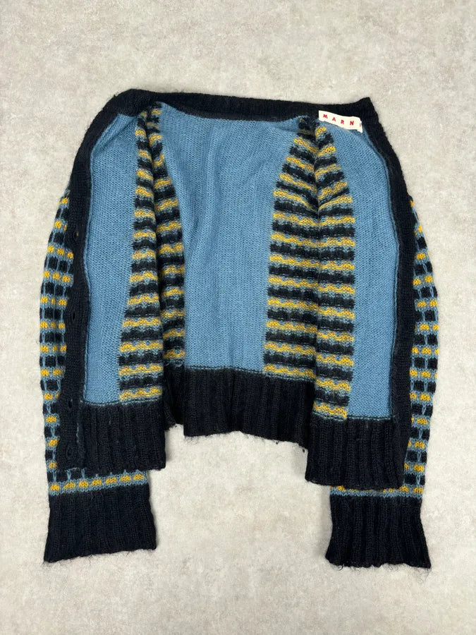 FW2020 Marni Blue Cardigan Wool Distressed  QycINWw 7