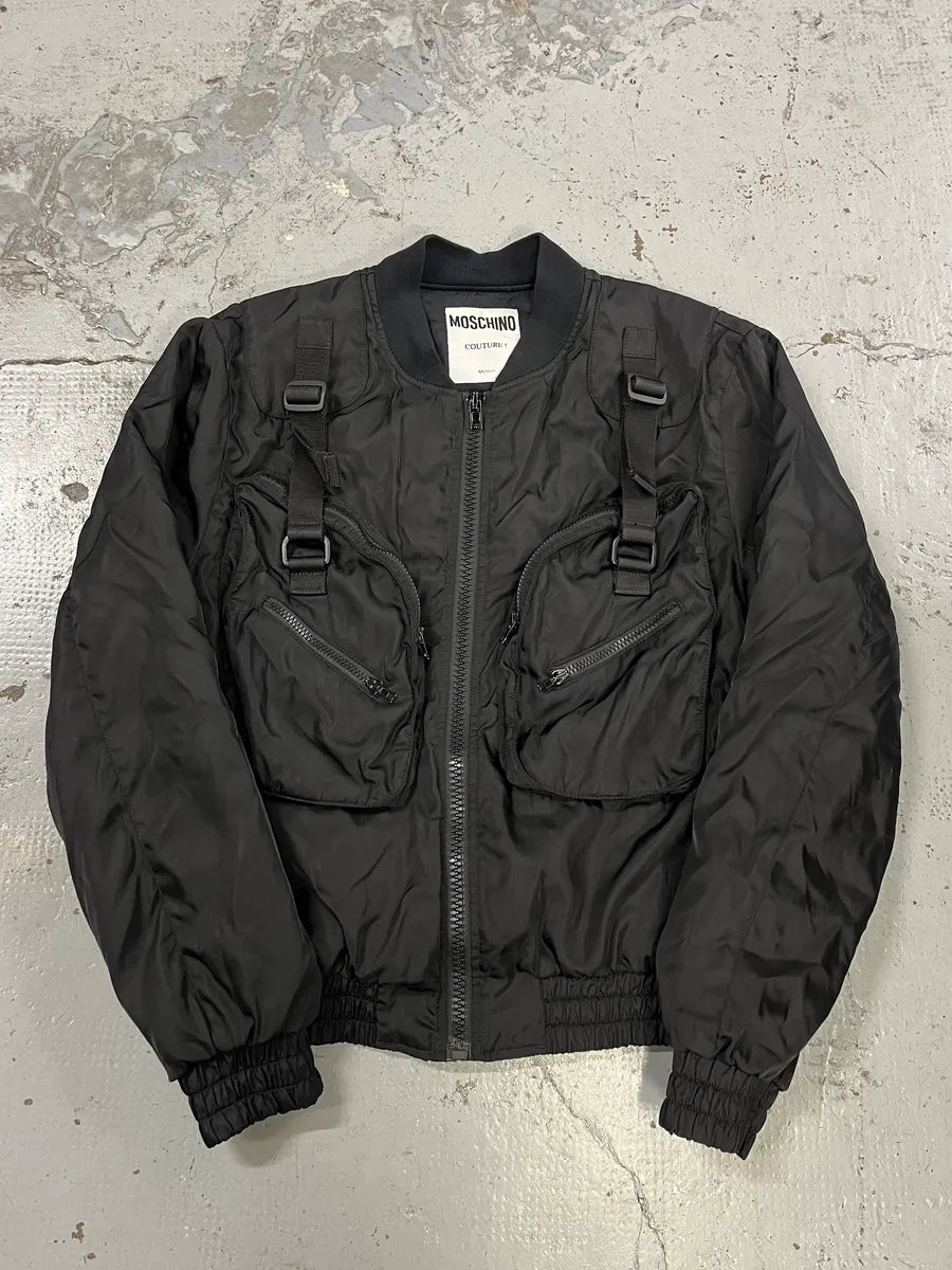 FW2020 Moschino Technical Multi-Pocket Black Bomber Jacket MCADjSF 0