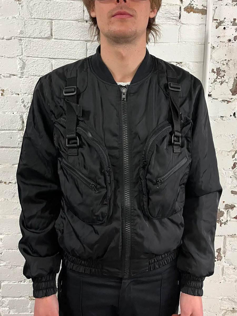 FW2020 Moschino Technical Multi-Pocket Black Bomber Jacket MCADjSF 1