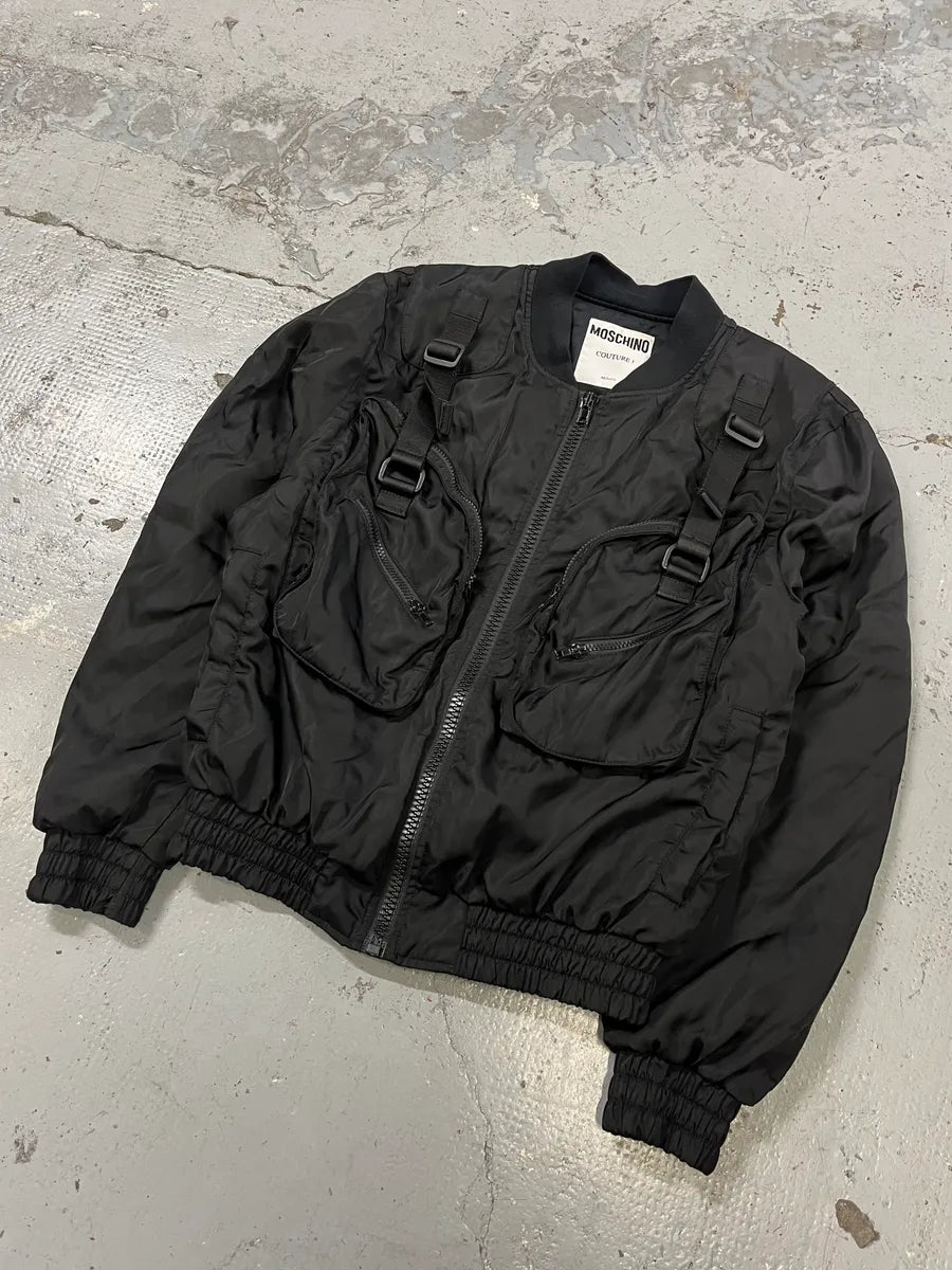 FW2020 Moschino Technical Multi-Pocket Black Bomber Jacket MCADjSF 3