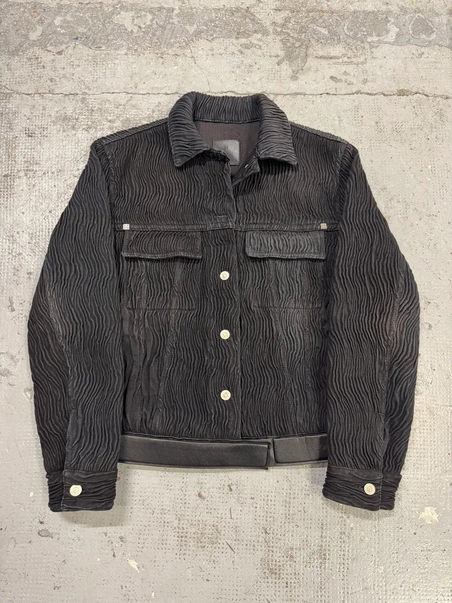 FW2021 Givenchy Organic Pleats Black Trucker Jacket nFJXBuA 0