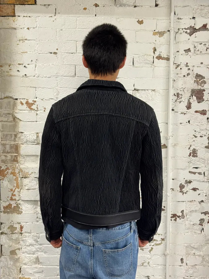 FW2021 Givenchy Organic Pleats Black Trucker Jacket nFJXBuA 2