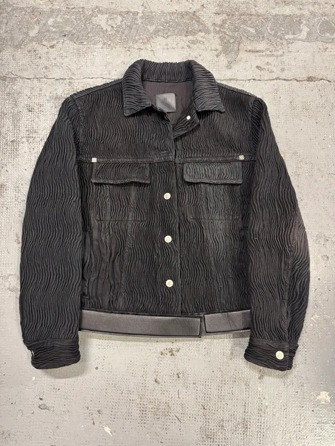 FW2021 Givenchy Organic Pleats Black Trucker Jacket nFJXBuA 6