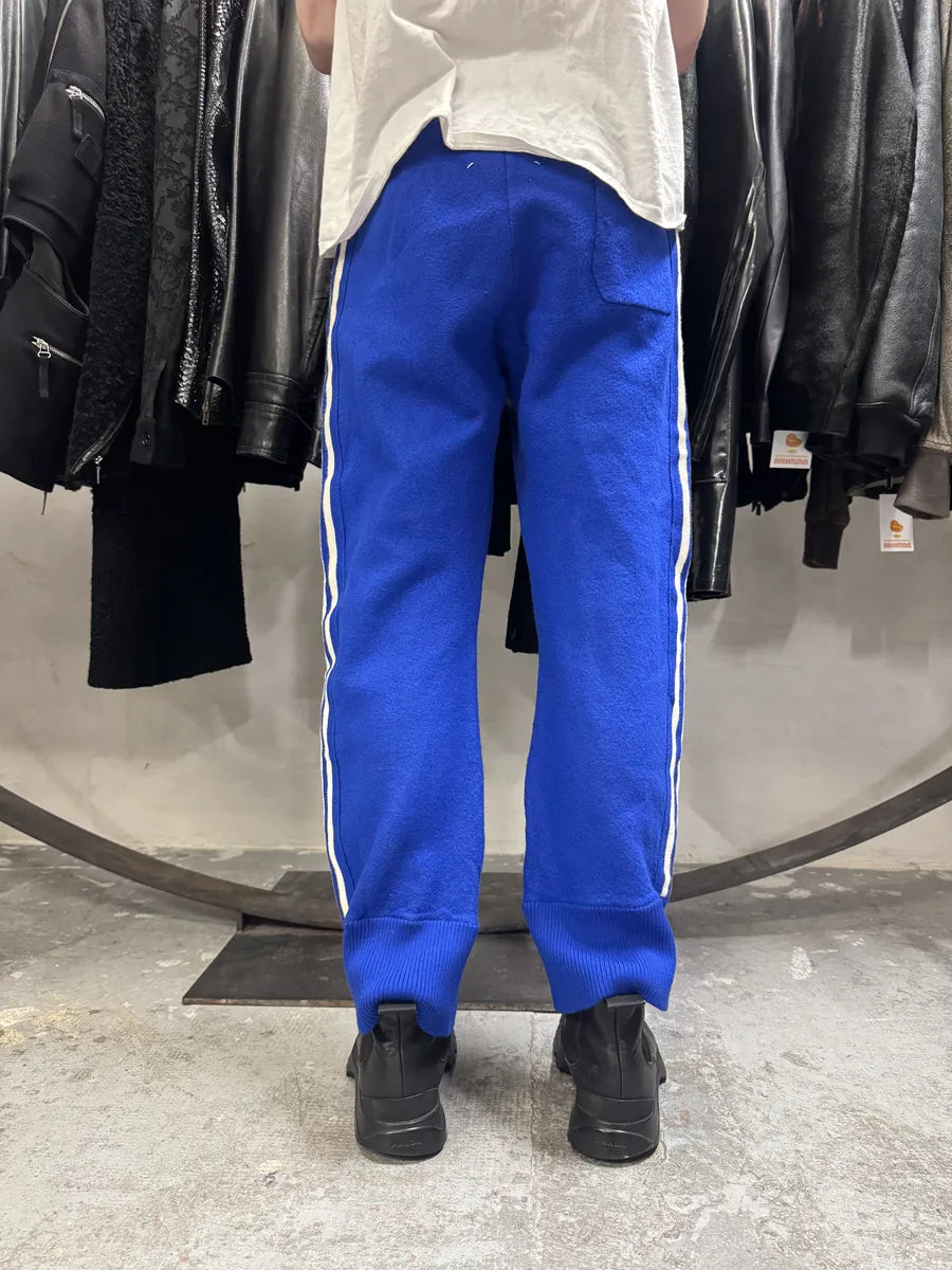 FW2021 Maison Margiela Side Stripe Blue Felted Wool Knit Sweatpants YOKCGYD 1