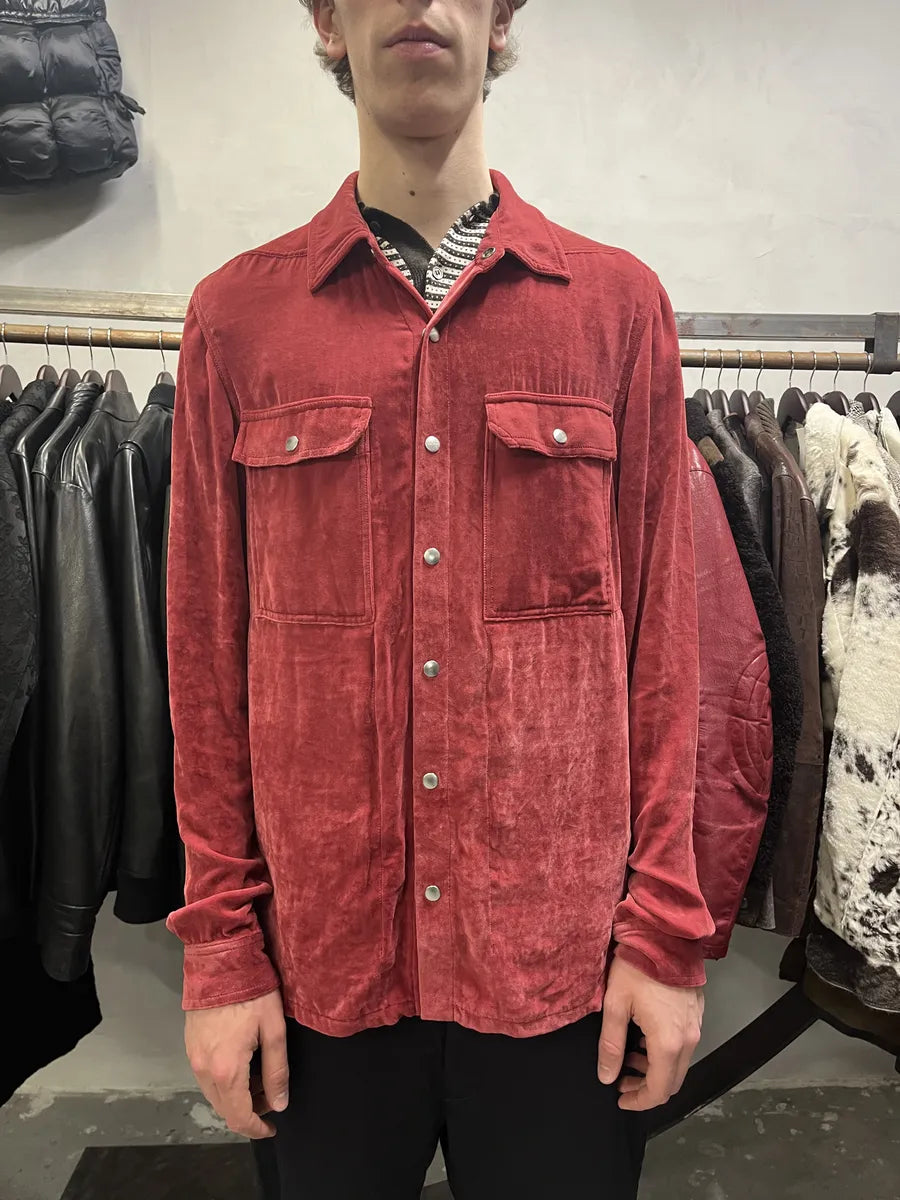FW2021 Rick Owens Red Velvet Shirt VHgOIqA 1