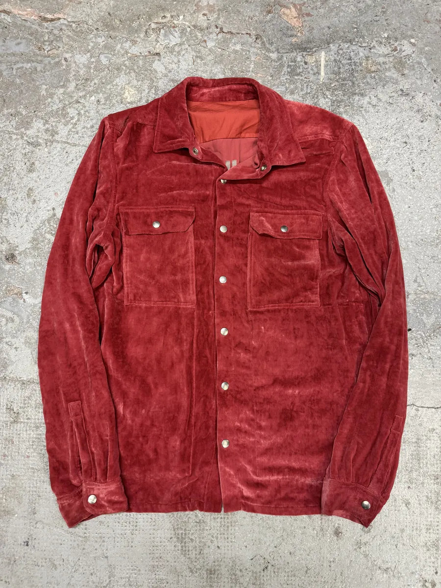 FW2021 Rick Owens Red Velvet Shirt VHgOIqA 4