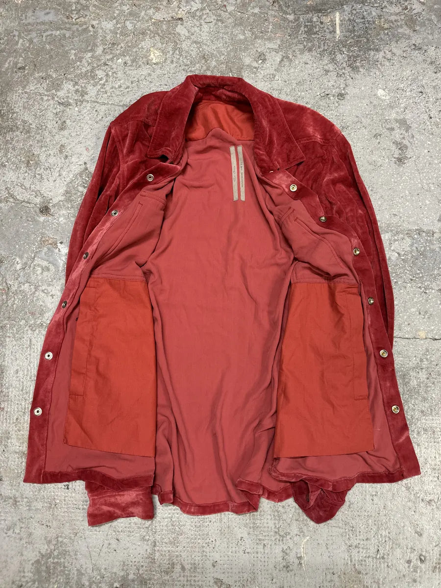 FW2021 Rick Owens Red Velvet Shirt VHgOIqA 6