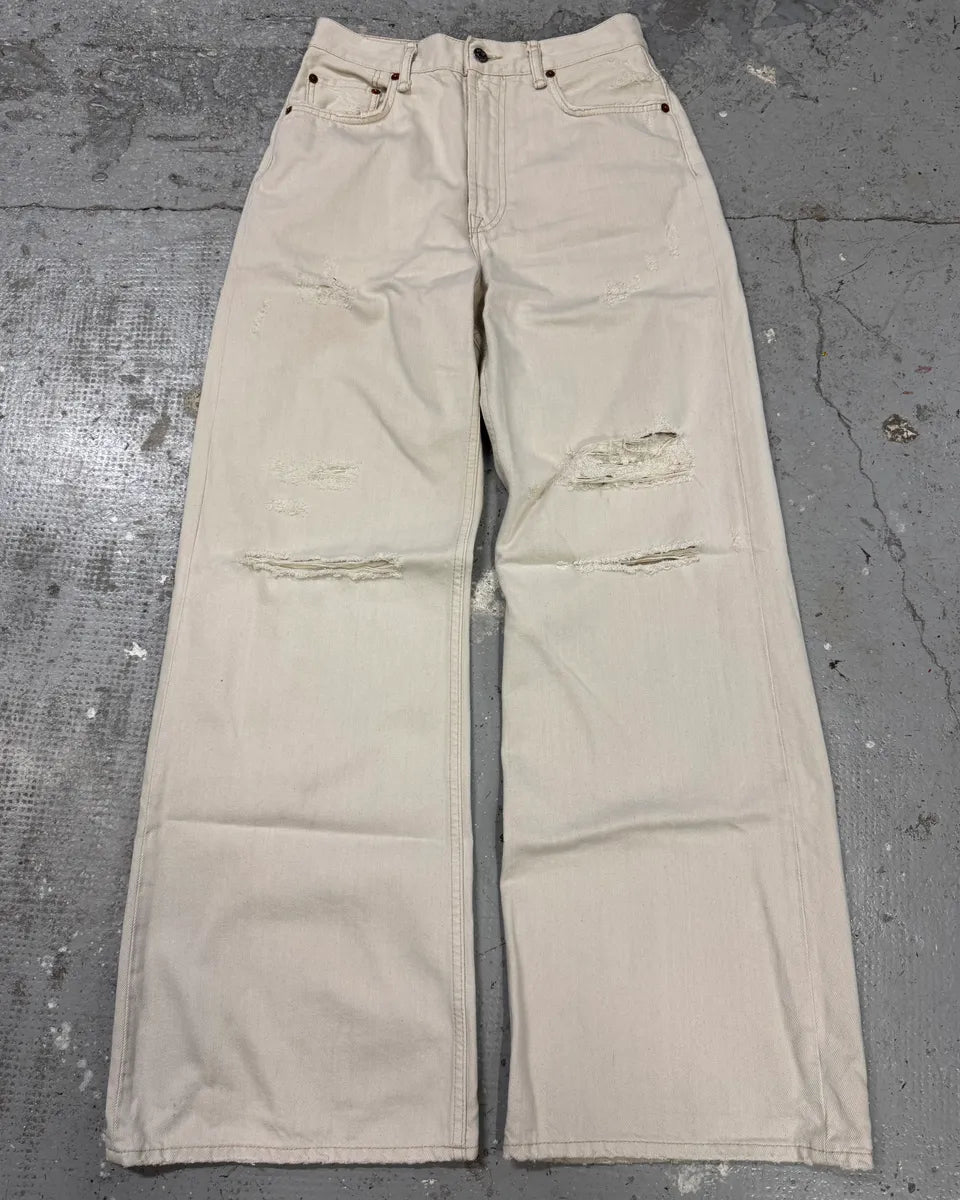 FW2022 Acne Studios White Destroyed Baggy White Denim Jeans juztVIv 0