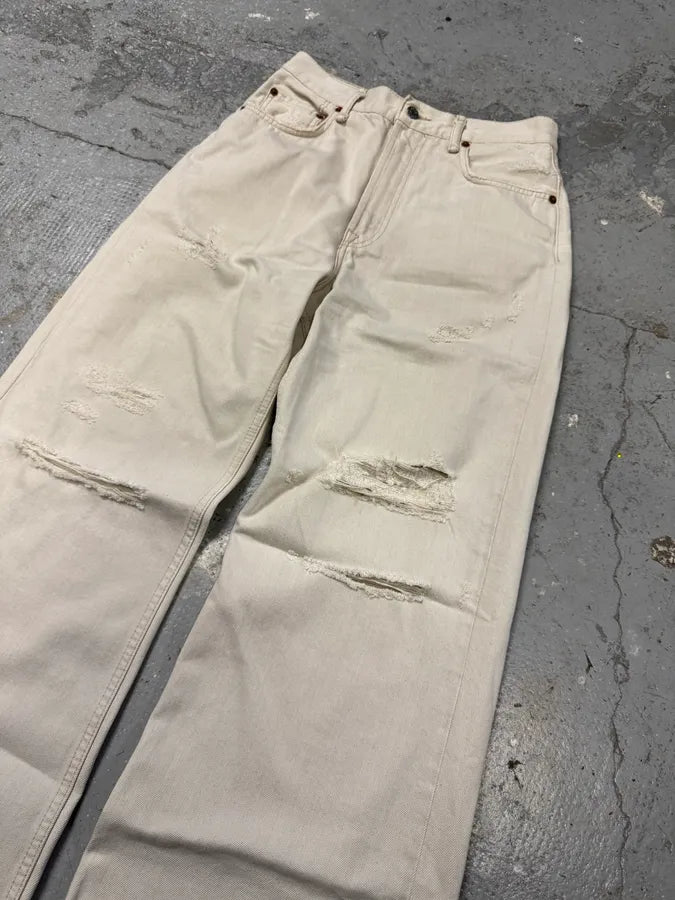 FW2022 Acne Studios White Destroyed Baggy White Denim Jeans juztVIv 1