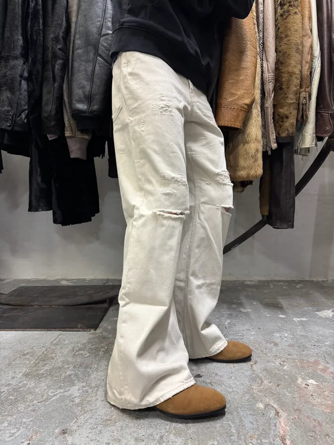 FW2022 Acne Studios White Destroyed Baggy White Denim Jeans juztVIv 3
