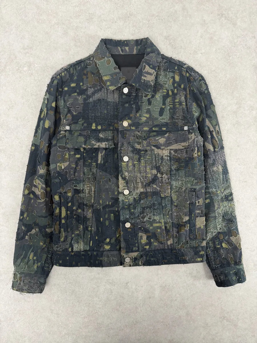 FW2022 Givenchy Boro Camo Distressed Trucker Jacket by Matthew Williams NBVpjKN 4