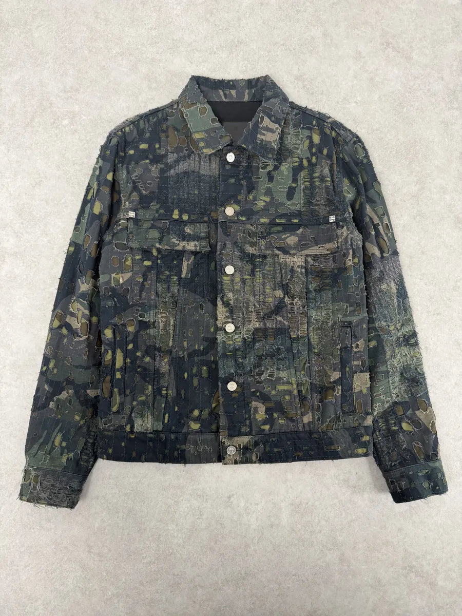 FW2022 Givenchy Boro Camo Distressed Trucker Jacket by Matthew Williams NBVpjKN 5
