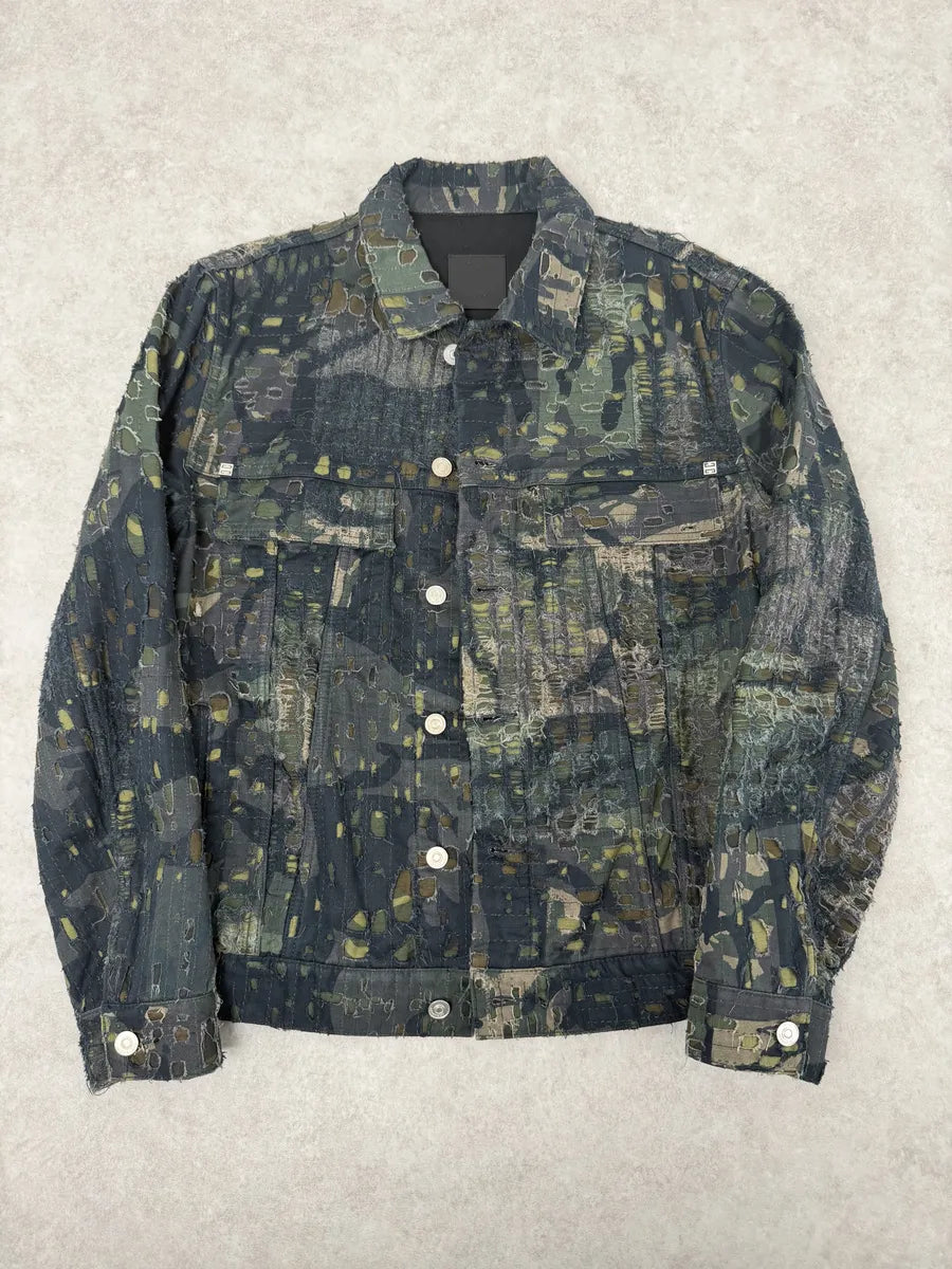 FW2022 Givenchy Boro Camo Distressed Trucker Jacket by Matthew Williams NBVpjKN 6