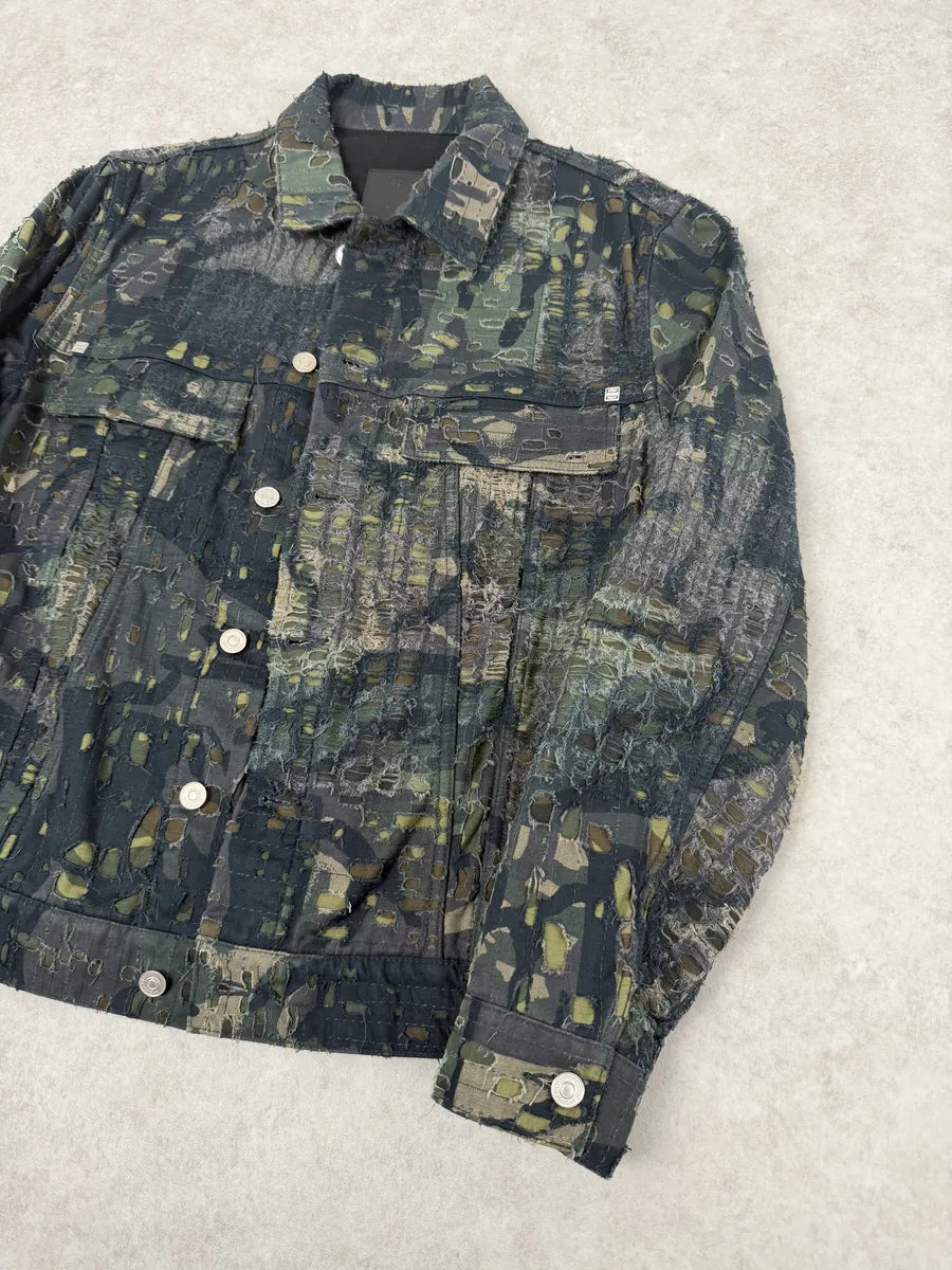 FW2022 Givenchy Boro Camo Distressed Trucker Jacket by Matthew Williams NBVpjKN 7