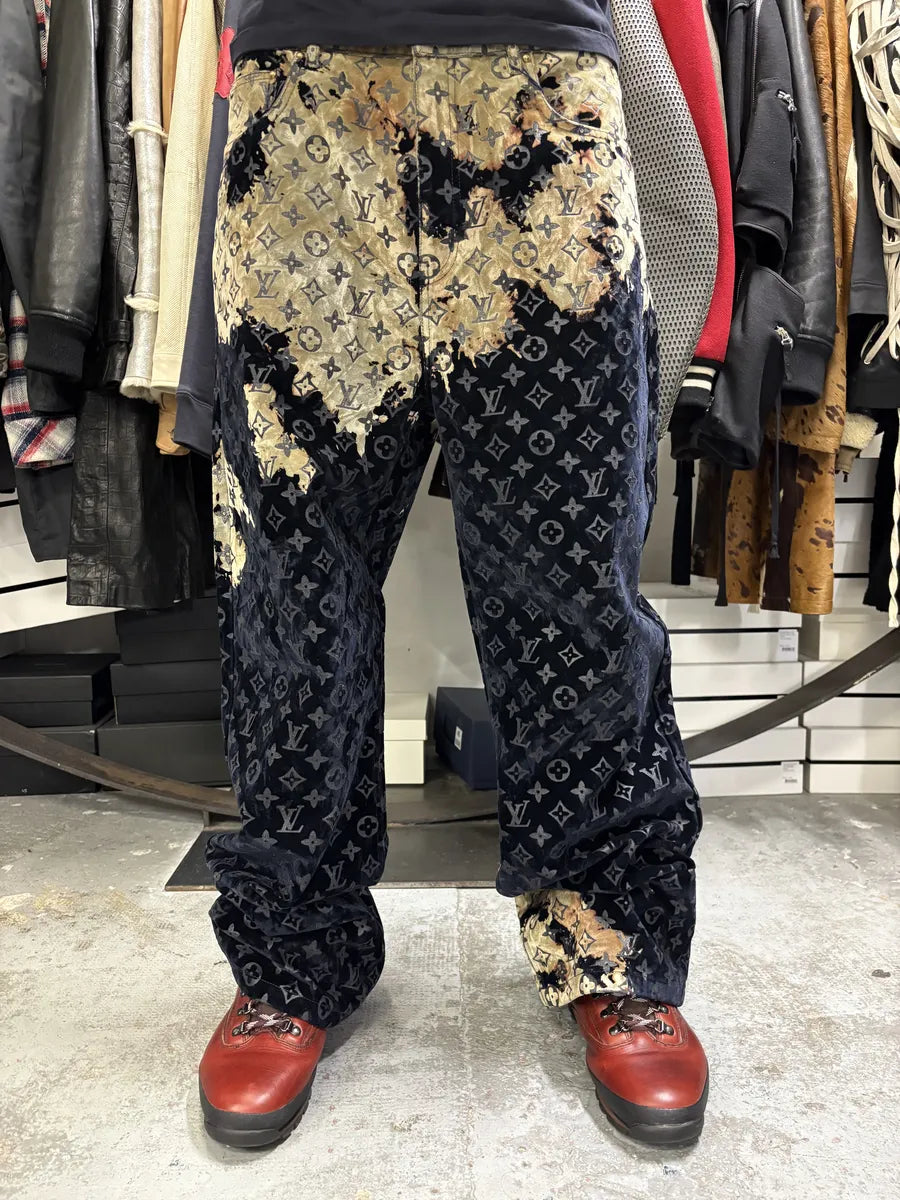 FW2023 Louis Vuitton Bleach Effect Monogram Navy Denim Pants