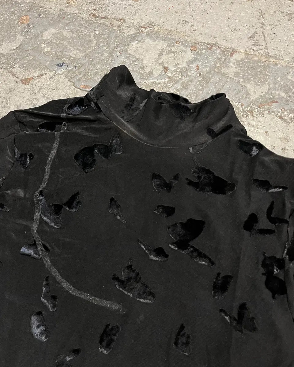 FW2023 Saint Laurent Velvet Butterfly Motifs Black Transparent Turtle Neck Longsleeve Top zeJloQJ 4