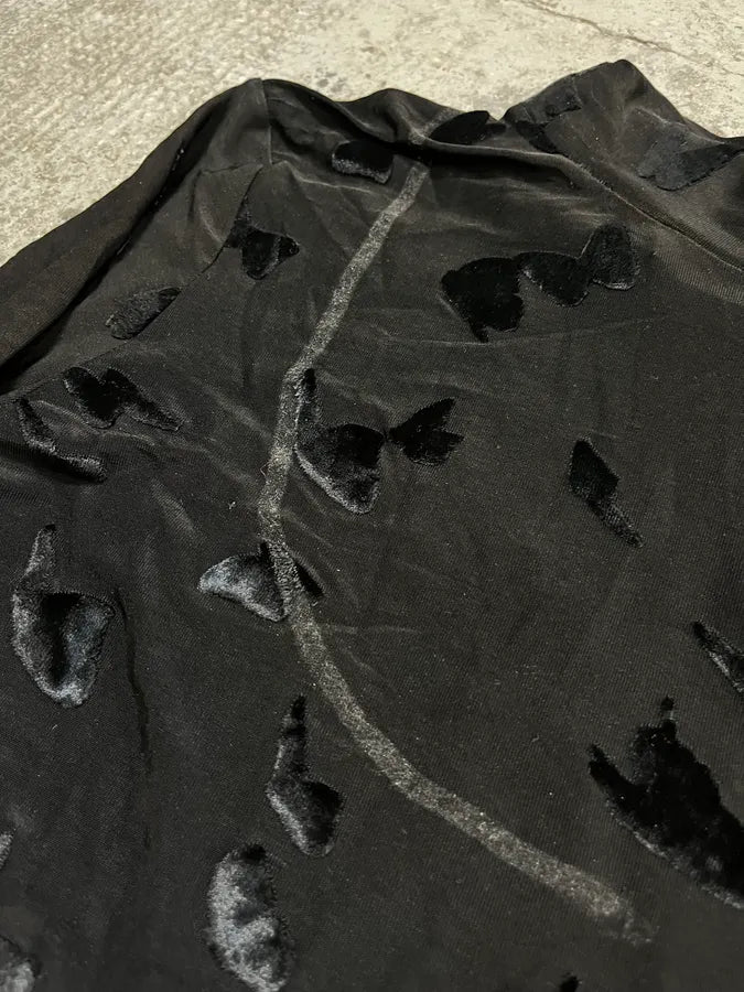 FW2023 Saint Laurent Velvet Butterfly Motifs Black Transparent Turtle Neck Longsleeve Top zeJloQJ 6