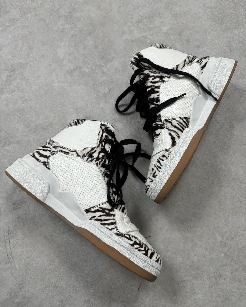 FW2023 Saint Laurent Zebra Fur White Leather High Sneakers stFvzVk 2
