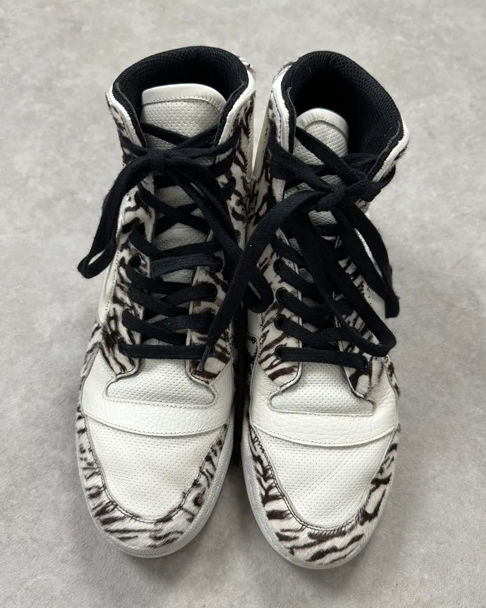 FW2023 Saint Laurent Zebra Fur White Leather High Sneakers stFvzVk 5