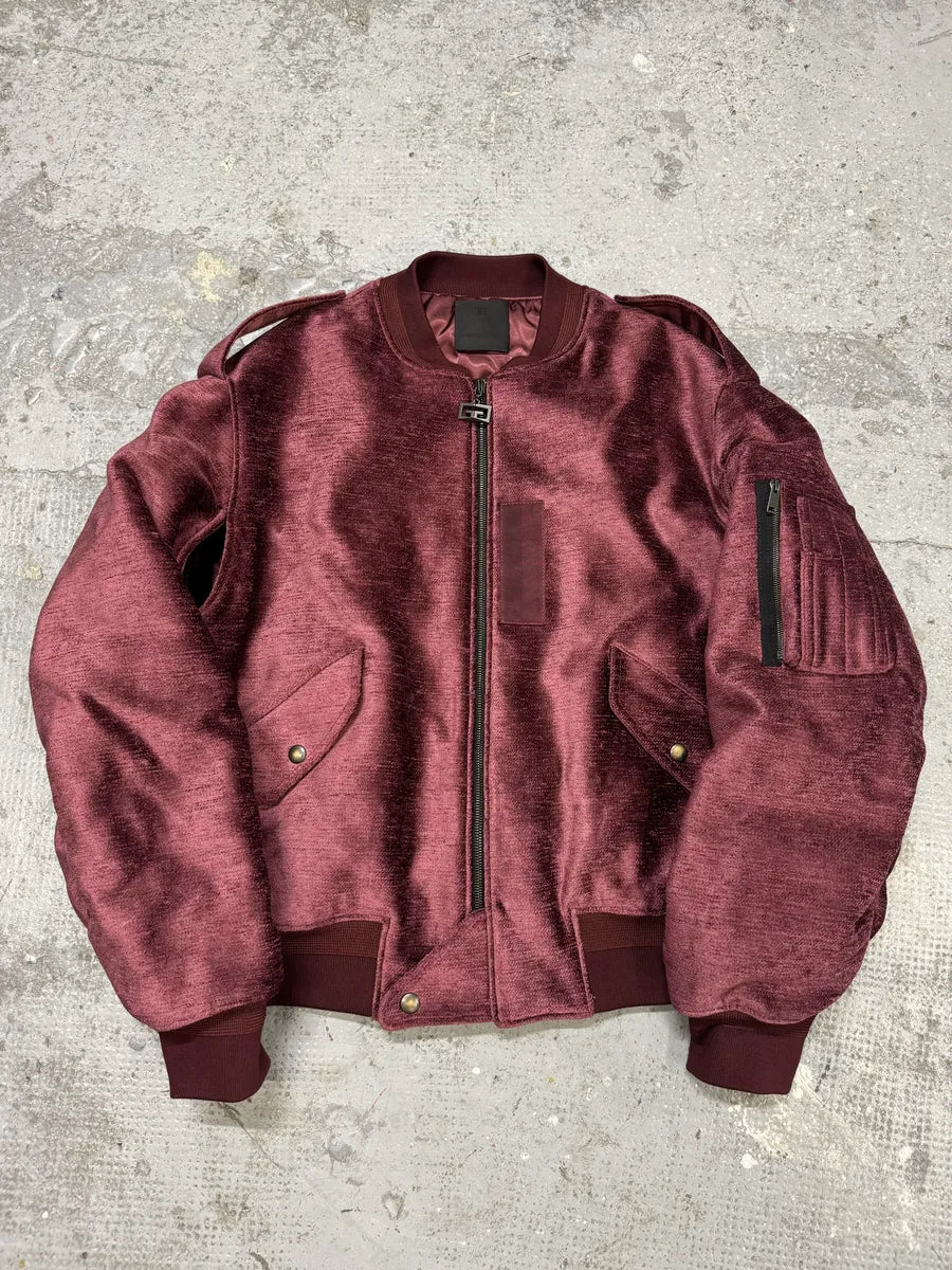 FW2024 Givenchy Bordeaux Velvet Bomber Jacket wYoAMTL 0