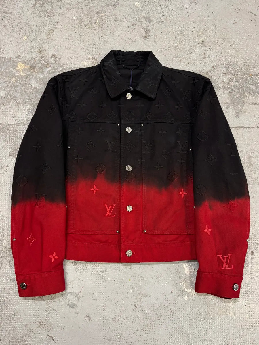 FW2024 Louis Vuitton Embroidered Red Evil Gradient Black Denim Jacket vIDXpot 0