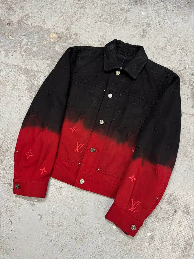 FW2024 Louis Vuitton Embroidered Red Evil Gradient Black Denim Jacket vIDXpot 1