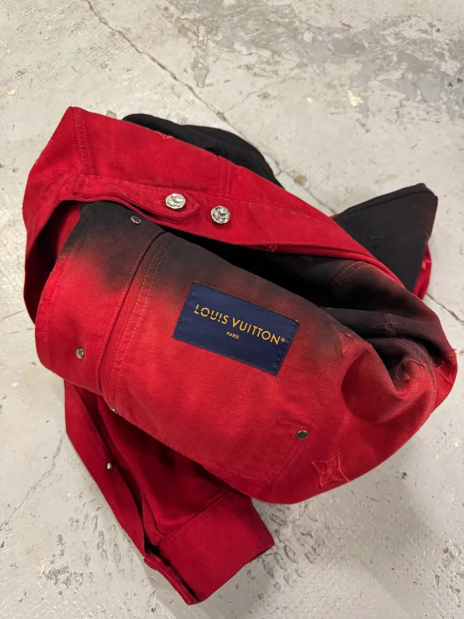 FW2024 Louis Vuitton Embroidered Red Evil Gradient Black Denim Jacket vIDXpot 11