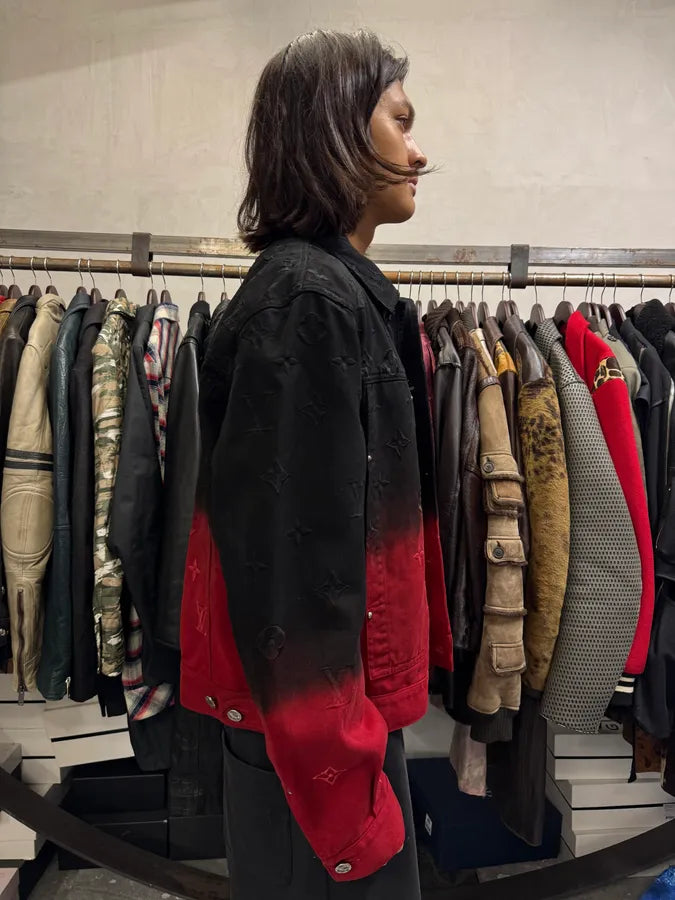 FW2024 Louis Vuitton Embroidered Red Evil Gradient Black Denim Jacket vIDXpot 4