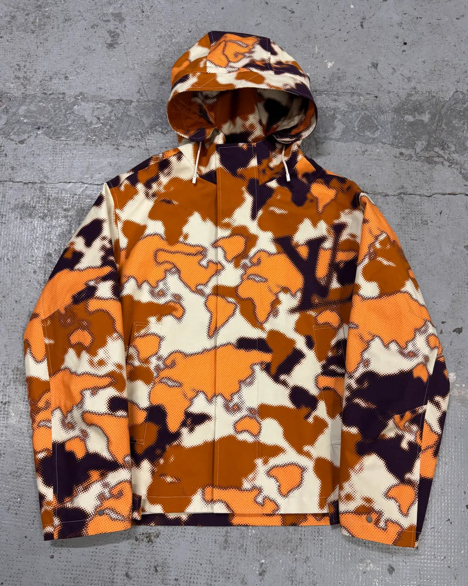FW2024 Louis Vuitton Orange Map Camo Cotton Hooded Zip-Up Jacket qxxWJwt 0