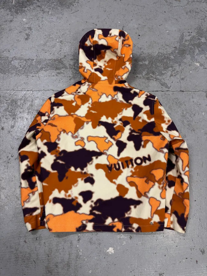 FW2024 Louis Vuitton Orange Map Camo Cotton Hooded Zip-Up Jacket qxxWJwt 7