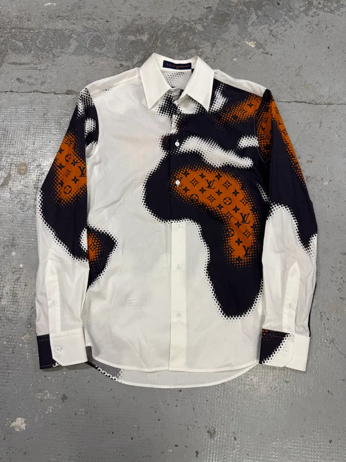 FW2024 Louis Vuitton Orange Map Camo White Shirt mTaDbKs 0