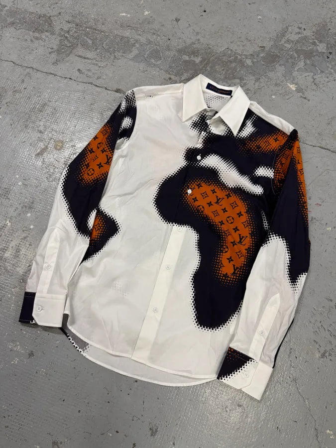 FW2024 Louis Vuitton Orange Map Camo White Shirt mTaDbKs 2