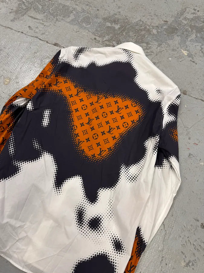 FW2024 Louis Vuitton Orange Map Camo White Shirt mTaDbKs 4
