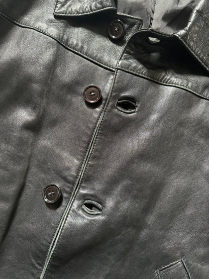 1990s Emporio Armani Black Minimalist Leather Jacket (S) - 6