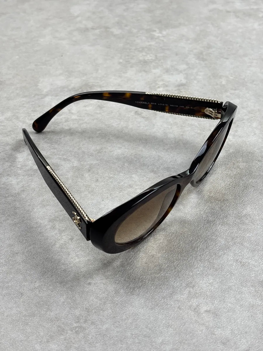 Chanel Brown Acetate Chain-Detail Sunglasses fzGSEBbf 7