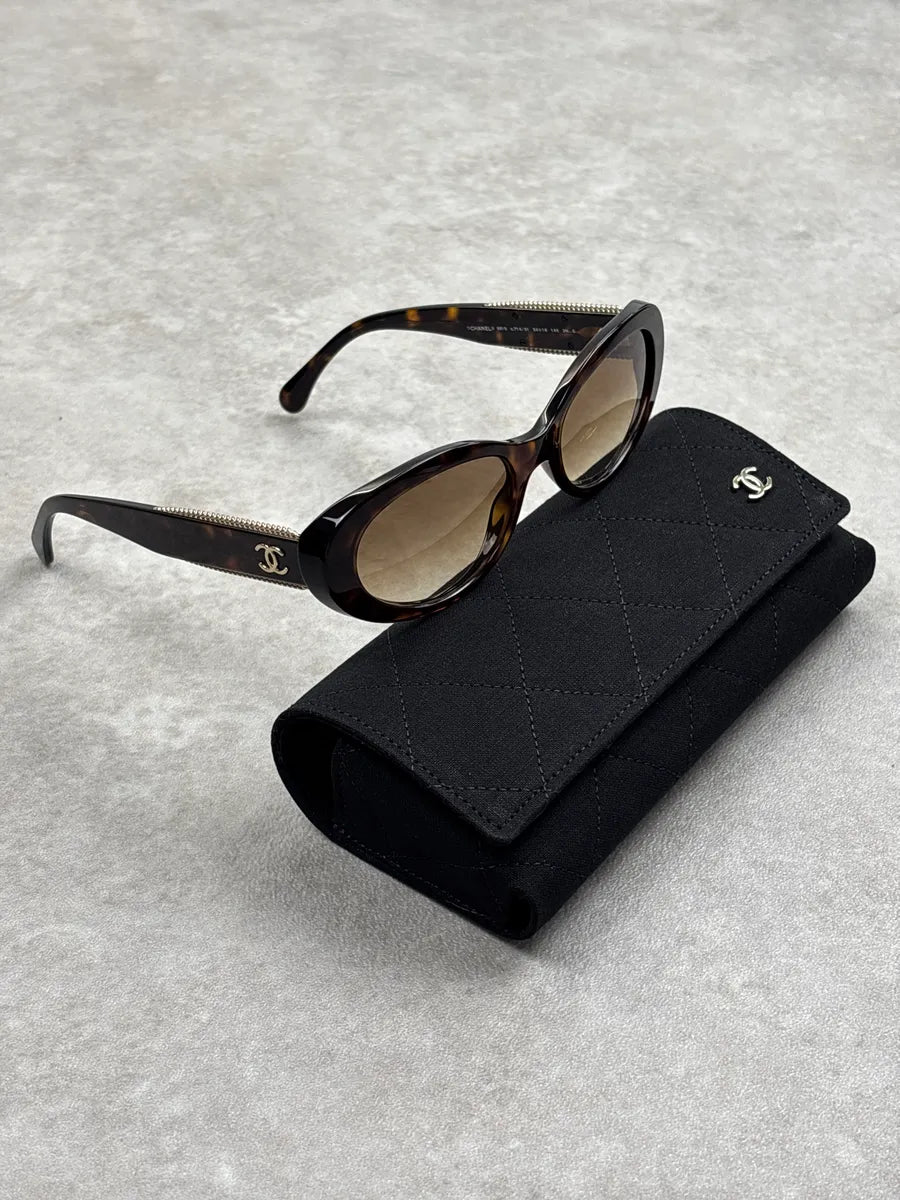 Chanel Brown Acetate Chain-Detail Sunglasses fzGSEBbf 0