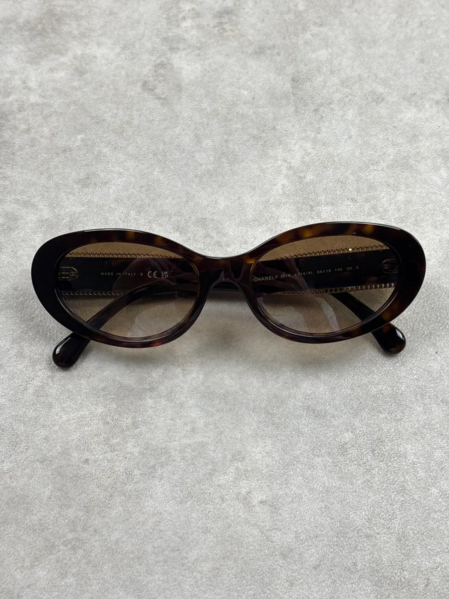 Chanel Brown Acetate Chain-Detail Sunglasses fzGSEBbf 1