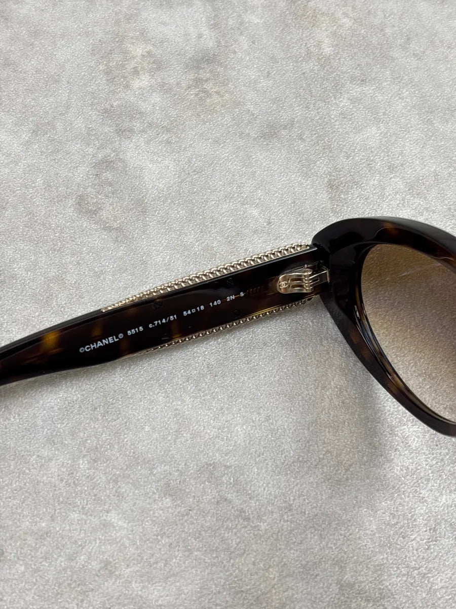 Chanel Brown Acetate Chain-Detail Sunglasses fzGSEBbf 9
