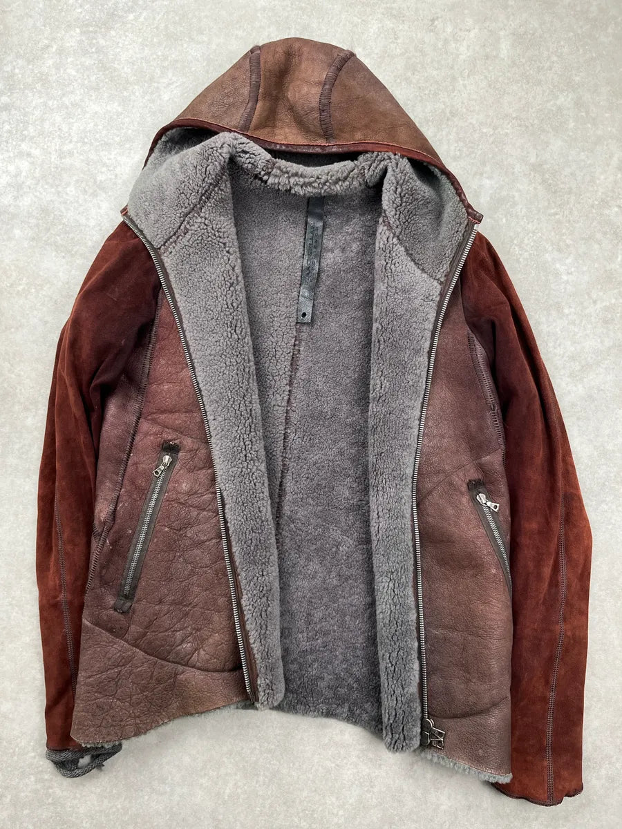 Isaac Sellam Experience Brown Leather Hooded Shearling Leather Jacket fzdBAlIy 3