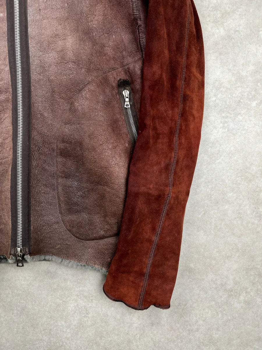 Isaac Sellam Experience Brown Leather Hooded Shearling Leather Jacket fzdBAlIy 7