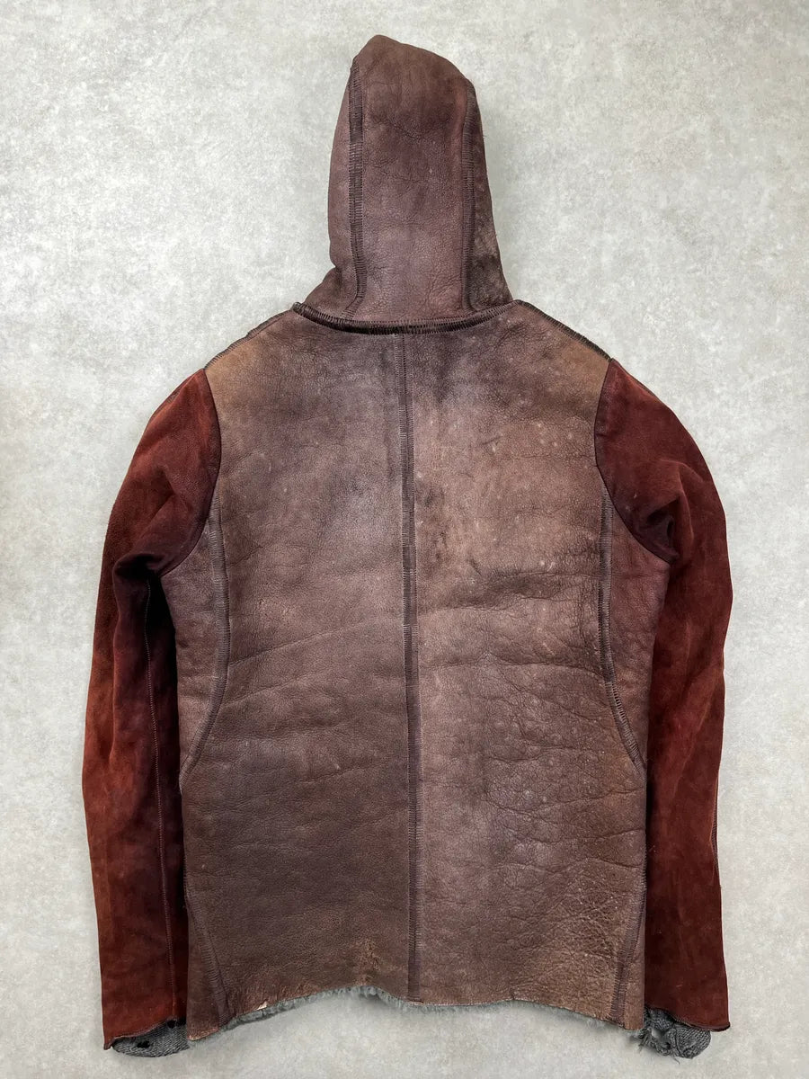 Isaac Sellam Experience Brown Leather Hooded Shearling Leather Jacket fzdBAlIy 4