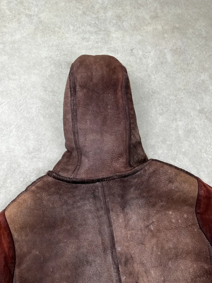 Isaac Sellam Experience Brown Leather Hooded Shearling Leather Jacket fzdBAlIy 6