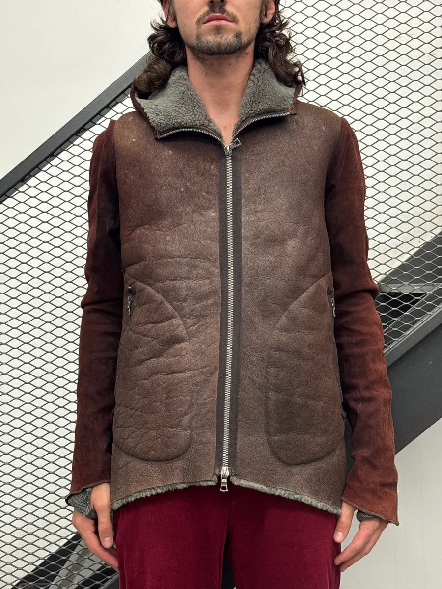 Isaac Sellam Experience Brown Leather Hooded Shearling Leather Jacket fzdBAlIy 1