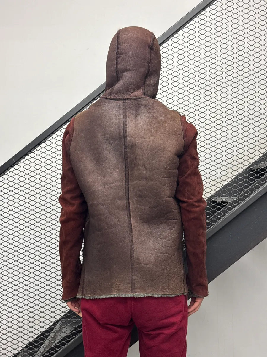 Isaac Sellam Experience Brown Leather Hooded Shearling Leather Jacket fzdBAlIy 2