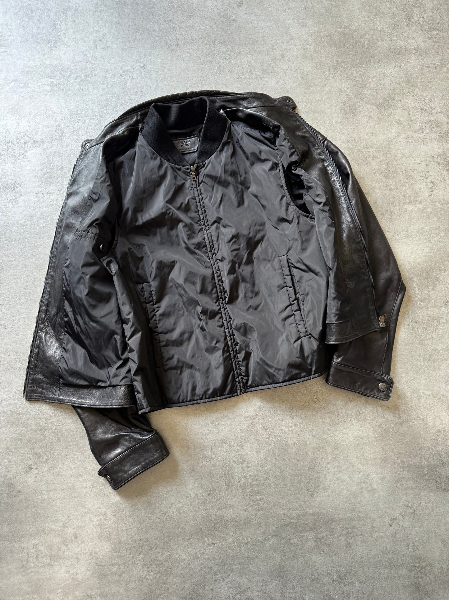 FW2008 Prada Premium Biker Black Leather Jacket (M) - 7