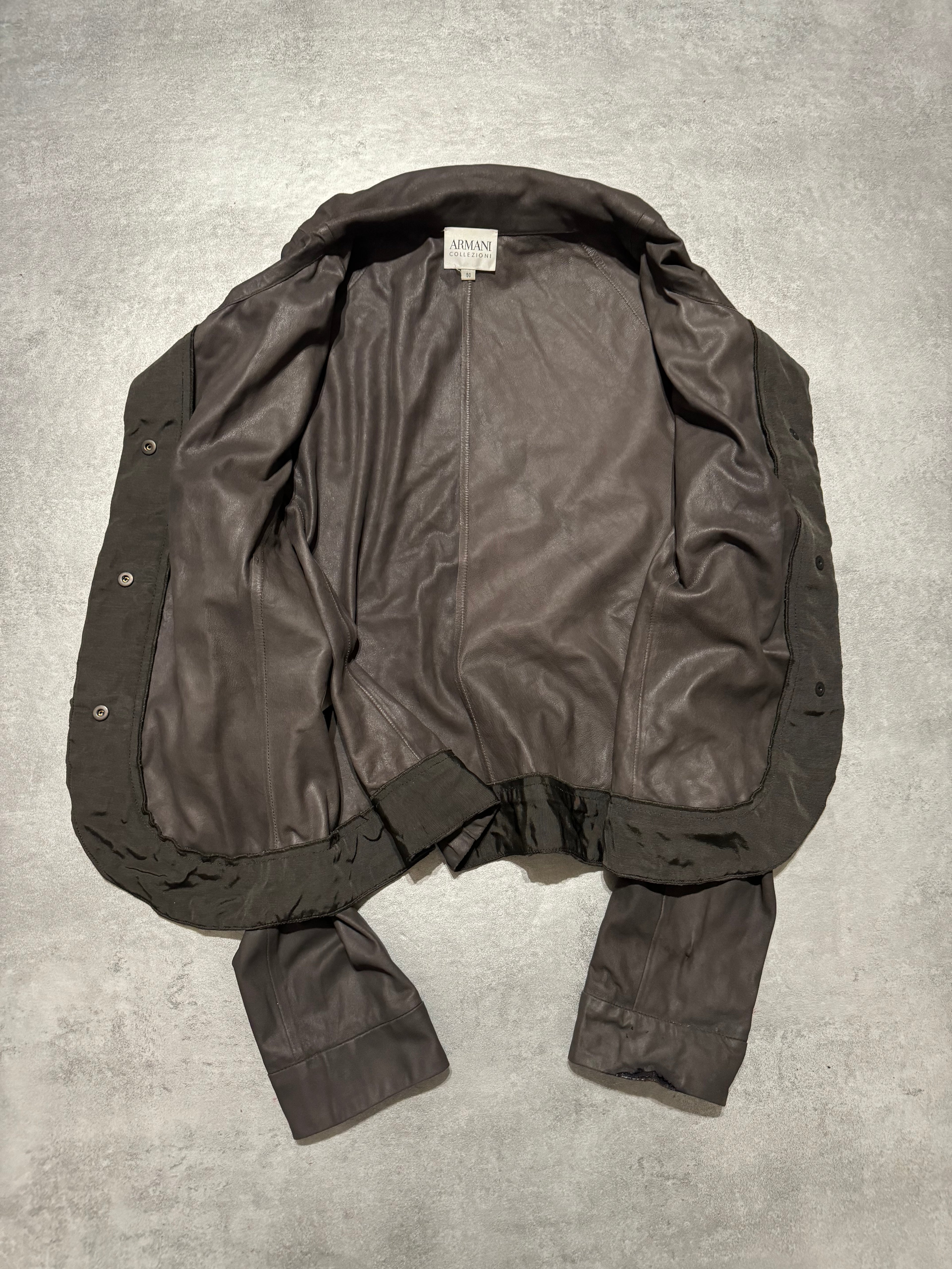 AW2007 Armani Collezioni Brown Goat Leather Buttoned Contemporary Jacket (S) - 5