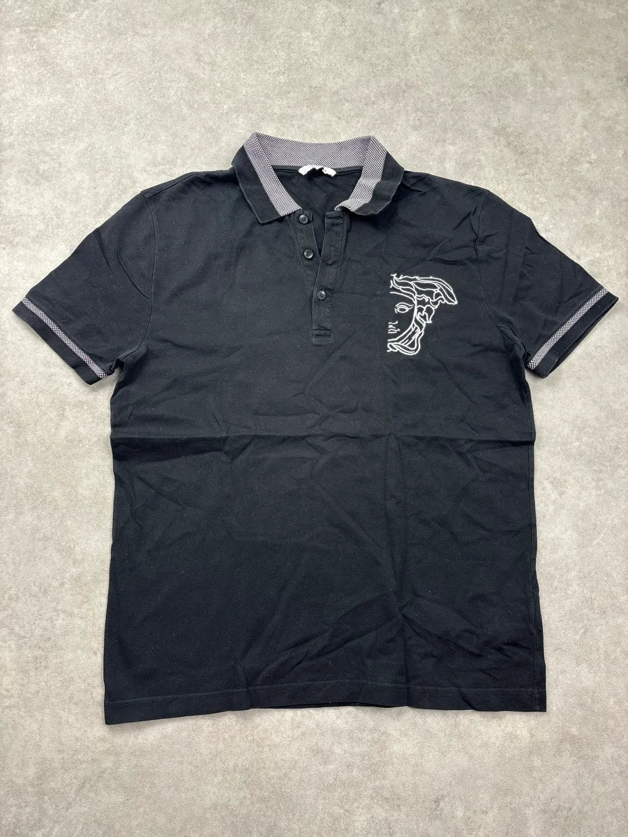 SS2015 Versace Black Medusa Embroidered Contrast Collar Polo gAbxLRKk 0