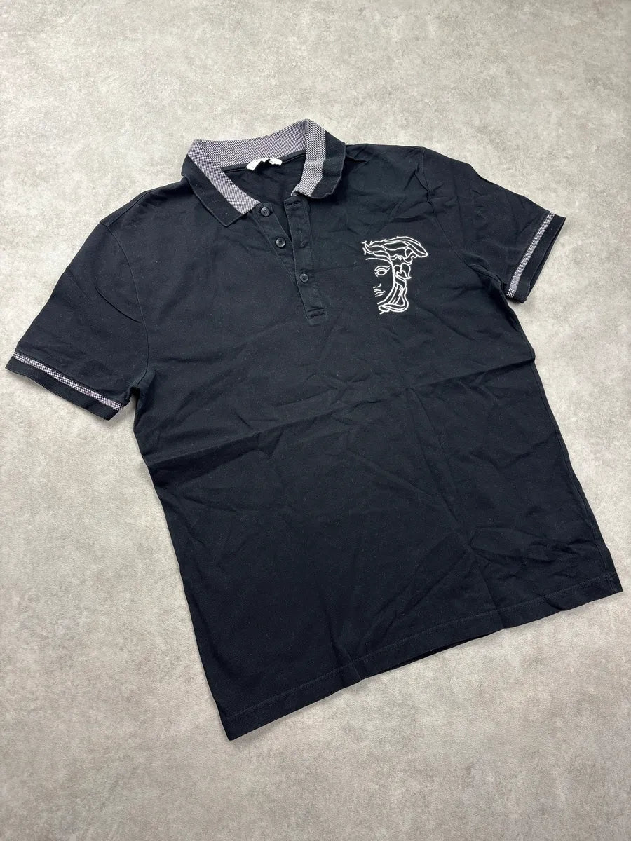 SS2015 Versace Black Medusa Embroidered Contrast Collar Polo gAbxLRKk 3