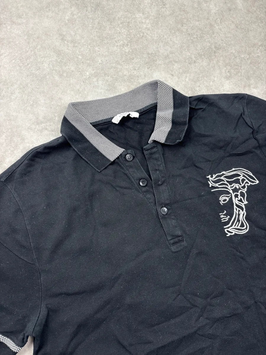 SS2015 Versace Black Medusa Embroidered Contrast Collar Polo gAbxLRKk 4